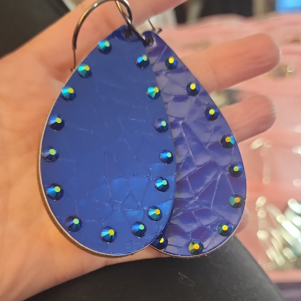 Vibrant Blue Teardrop Earrings with Rhinestones